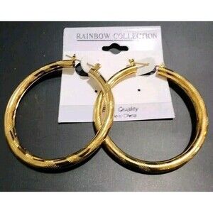 RAINBOW COLLECTION GOLD TONE FASHION HOOP EARRINGS  CLASSY JEWELRY COSTUME
